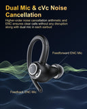 2024 Wireless Earphones with Earhooks, Hifi Stereo Deep Bass with ENC Mic, 40H Dual LED Display, IPX7 Waterproof Ear Bud for Small Ear Running/Workout