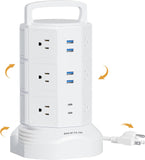 12-Outlet Power Strip Tower with 6 USB Ports (2 USB-C), 1050J 1625W/13A, 6.5Ft Extension Cord for Home and Office Use