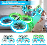 Rc Drone with Altitude Hold and Headless Mode,Quadcopter with Blue&Green Light,Propeller Full Protect,2 Batteries and Remote Control,Easy to Fly