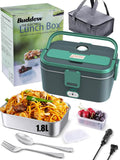  Large Capacity Heated Lunch Box 3 in 1 12V/24V/110V Portable Lunch Warmer for Car/Truck/Home/Office with Carry Bag and Fork and Spoon (Gray)