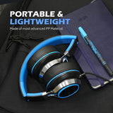 C8 Headphones Wired, On-Ear Headphones with Microphone and Volume Control Foldable Corded Stereo 3.5Mm Headset for Smartphones Chromebook Laptop Computer PC Tablets Travel(Black/Blue)