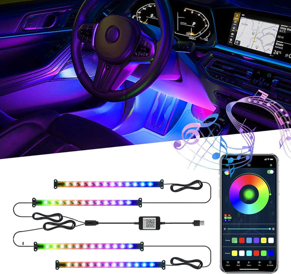 Smart Car Interior Lights with App Control, RGB LED Lights with Music Mode and DIY Mode, 2 Lines Design LED Lights for Cars with Charger, Car Accessories for Women