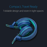 Kids Headphones -  K11 Foldable Stereo Tangle-Free 3.5Mm Jack Wired Cord On-Ear Headset for Children/Teens/Boys/Girls/Smartphones/School/Kindle/Airplane Travel/Plane/Tablet (Navy/Teal)