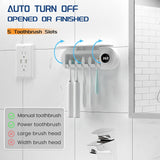 Toothbrush Sanitizer and Holder - 5 Toothbrush Slots & Timing Function - Cordless Wall Mounted Toothbrushsterlilizer Tooth Brushcleaner for Bathroom