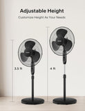 16'' Pedestal Remote Control, Oscillating Stand up Fan 7-Hour Timer, 3-Speed and Adjustable Height, PFS40A4BBB, Supreme 16"-Black