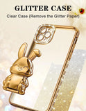 Phone 14 Pro Max Phone Case Women Cute for Apple Funda Cover Aesthetic Glitter Girls Girly Animal Rabbit Design Kawaii Stand Kickstand Bling Rhinestone Diamond Sparkle Forro Gold Luxury