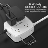 6 Ft Surge Protector Power Strip - 8 Widely Outlets with 4 USB Ports, 3 Side Outlet Extender with 6 Feet Extension Cord, Flat Plug, Wall Mount, Desk USB Charging Station, Etl,White