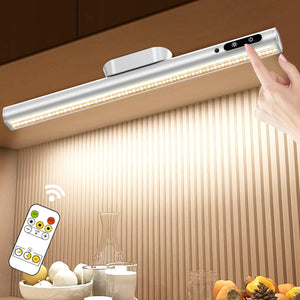 Rechargeable Magnetic LED Light Bar with Remote, Dimmable Desk Lamp, under Cabinet Lighting Wireless for Mirror Closet Bathroom Kitchen – White