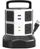 12-Outlet Power Strip Tower with 6 USB Ports (2 USB-C), 1050J 1625W/13A, 6.5Ft Extension Cord for Home and Office Use