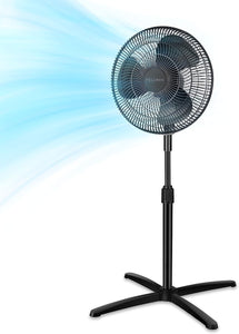 16 Inch Pedestal Fan| 3-Speed| 90° Oscillation| Adjustable Height| Standing Floor Fan for Living Room, Bedroom, Kitchen, and Home Office| Black