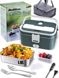  Large Capacity Heated Lunch Box 3 in 1 12V/24V/110V Portable Lunch Warmer for Car/Truck/Home/Office with Carry Bag and Fork and Spoon (Gray)