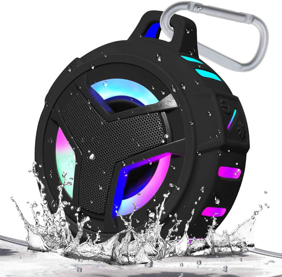 Portable Bluetooth(Shower) Speakers, IP67 Waterproof Wireless Speaker with LED Light, Floating, 2000Mah, True Wireless Stereo for Kayak, Beach, Gifts for Unisex -Black