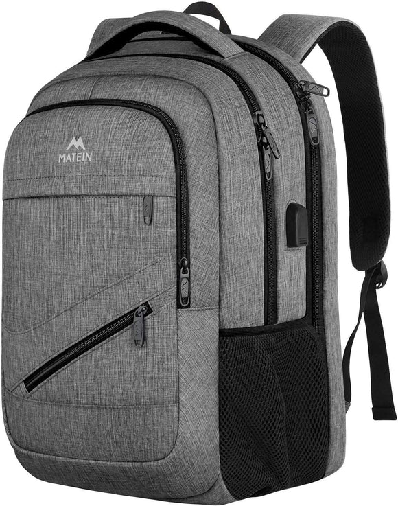 MATEIN Travel Laptop Backpack,Tsa Large Travel Backpack for Women Men, 17 Inch Business Flight Approved Carry on Backpack with USB Charger Port and Luggage Sleeve, Durable College Rucksack, Grey