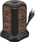 Power Strip Tower Surge Protector,  Desktop Charging Station, 10 Ft Extension Cord, 9 Outlets, 4 USB Ports, 1080 Joules, 3-Prong, Grounded, Multiple Protections for Home, Office, Deep Brown