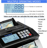 Bill Counter Machine, Money Counting Machine with UV/MG/MT/IR Counterfeit Detection, Count Value of Bills, Valucount, Add and Batch Modes, Large LED Display, 1,000 Bills/Min (Black)