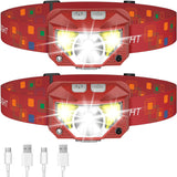 Headlamp Flashlight, 1200 Lumen Ultra-Light Bright LED Rechargeable Headlight with White Red Light,2Pack Waterproof Motion Sensor Head Lamp,8 Mode for Outdoor Camping Running Cycling Fishing