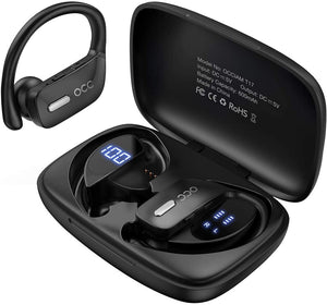 Wireless Earbuds Bluetooth Headphones 48H Play Back Earphones in Ear Waterproof with Microphone LED Display for Sports Running Workout Black
